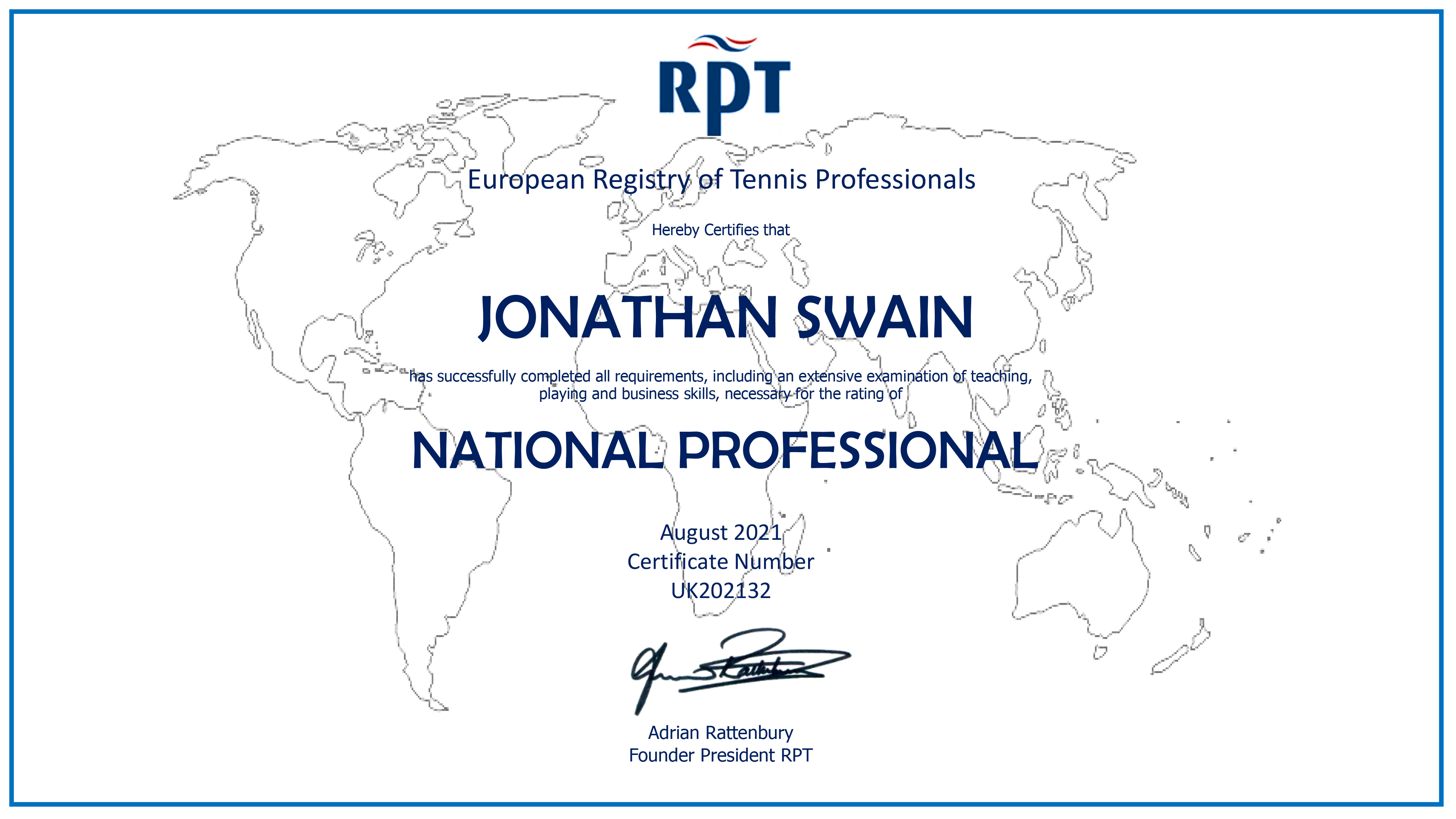 RPT Cert J Swain