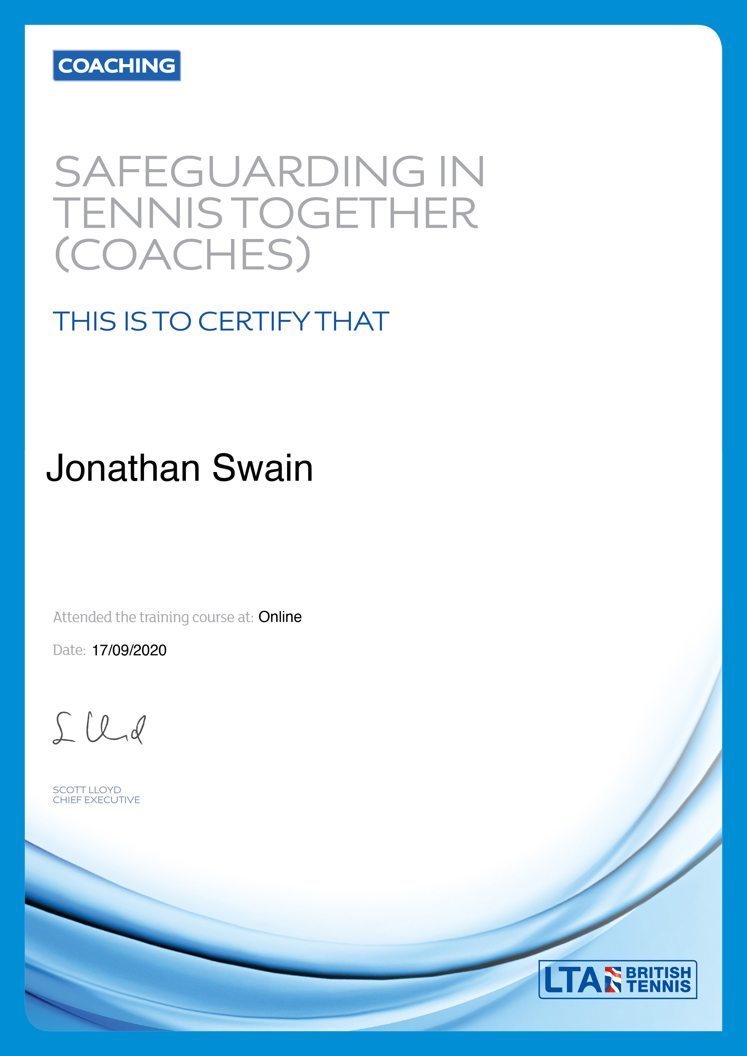 lta safeguarding certificate tennis together coaches